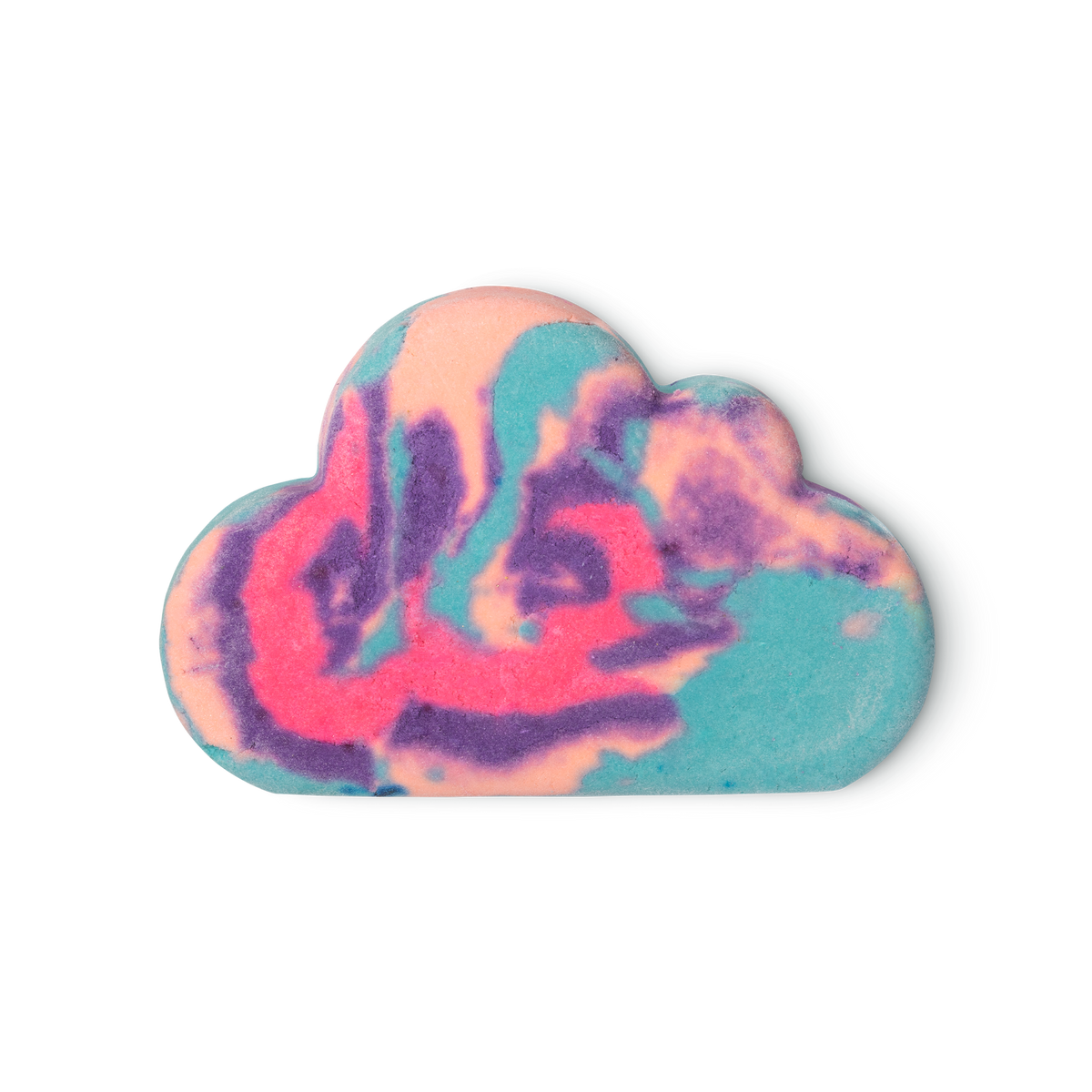 Sleepy Bubble Bar. Shaped like a 2D cloud with swirling multi-colours of pink, blue purple and peach.